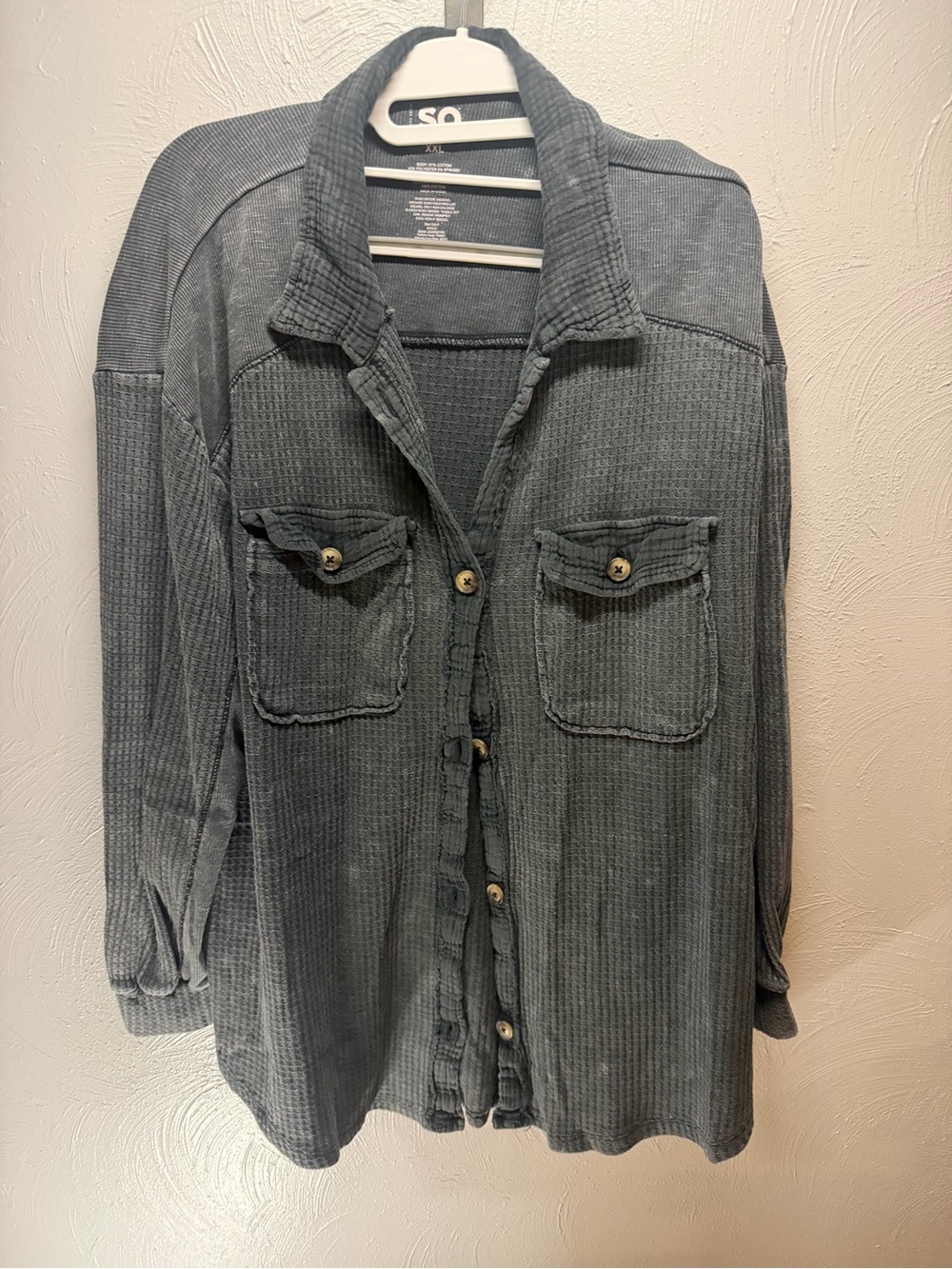 SO Gray Waffle Button-Up Shirt Jacket